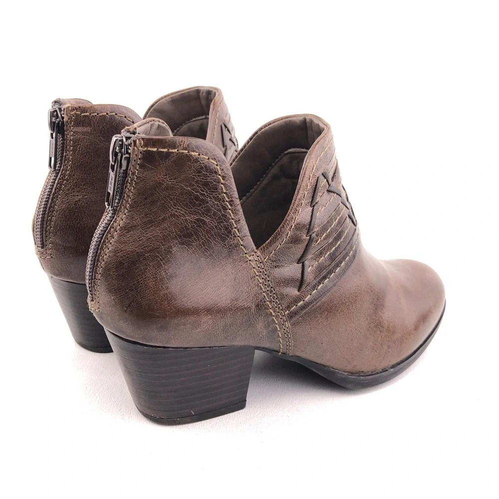 Earth Merlin Taupe Brown Leather Ankle Booties 7 B - Picture 5 of 12